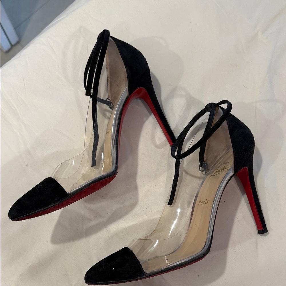 Christian Louboutin Black and Clear Pointed Heels - Picture 2 of 9